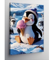 Kanvas Tablo Dondurma Yıyen Şapkalı Penguen