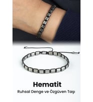 Hematit Doğal Taş Mat Açık Gri Yassı Kare Kesim Makrome Bileklik