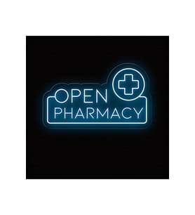 OPEN PHARMACY Yazılı ve Şekilli Neon Tabela