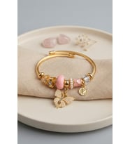 Pembe Kelebek Model Gold Renk Charmlı Bileklik TJ-BB8685