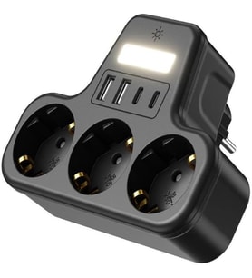 3’lü Duvar Tipi Akım Korumalı Priz 2 USB-A + 2 Type-C Girişli LED Gece Lambalı Akıllı Çoklu Priz