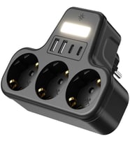3’lü Duvar Tipi Akım Korumalı Priz 2 USB-A + 2 Type-C Girişli LED Gece Lambalı Akıllı Çoklu Priz