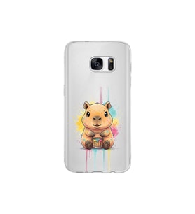 Samsung Galaxy S7 ile Uyumlu Splash Kapibara Tasarımlı Şeffaf Silikon Kılıf