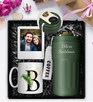 Kişiye Özel Çelik 500 ML Dereceli Termos & Kişiye Özel Kupa & Kişiye Özel Fotoğraf Çerçevesi Hediye Seti