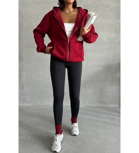 kadın bordo kapuşonlu içi pamuklu sweat NBG030