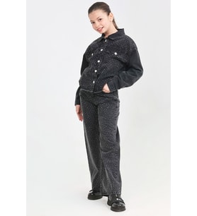 Kız Çocuk Jean Takım-Taş Süslemeli ( Ceket+Pantolon) 12452 MODANINO (Siyah)