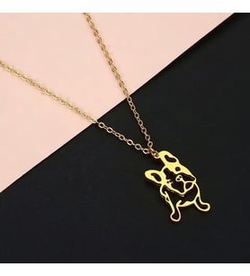 Sevimli Pug Köpek Silüet Kolye 925K Gümüş (Gold)