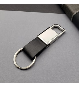 Deri Siyah Gümüş Metal Anahtarlık