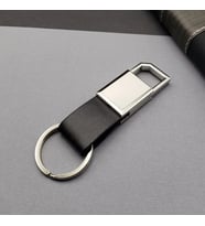 Deri Siyah Gümüş Metal Anahtarlık