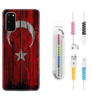 Samsung A02S A03S A10 A12 A13 A21S A22 Kılıf Kablo Koruma Spiral Silikon Şanlı Türk Bayrağı 2 1317