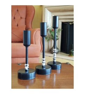 Üçlü Sıralı Siyah Metal Mumluk Megalit