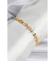 Pirinç Gold Renk Kare Zincir Model Zirkon Taşlı Kadın Bileklik TJ-BB8495