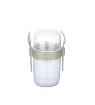 1100 ml Çift Hazneli Çatal Kaşıklı Müsli Yulaf Diyet Atıştırmalık Yemek Taşıma Saklama Kabı (Yeşil)