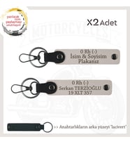 Maceracılara Özel, İsim Plaka ve 0 Rh (-) Kan Grubu Yazılı Deri x2' li Anahtarlık Seti, Pudra-Laci (Çok Renkli)