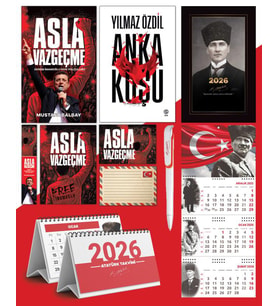 Asla Vazgeçme - Ayraç - Kartpostal - Poster - Anka Kuşu -  2026 Ajanda Kalpaklı - Ay Yıldız Duvar Takvimi - Masa Takvimi