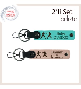 Ring Ruhunu ve Zen Dengesi Taşıyan, İsme Özel 2’li Anahtarlık Seti, Turkuaz-Yavru Ağzı