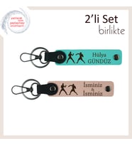 Ring Ruhunu ve Zen Dengesi Taşıyan, İsme Özel 2’li Anahtarlık Seti, Turkuaz-Yavru Ağzı