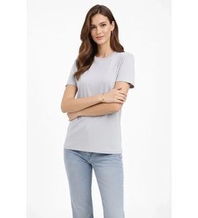 Bisiklet Yaka Tişört Regular Kalıp Basic Pamuklu Günlük Kullanım T-shirt - Gri