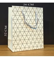 Beyaz Geometrik Desenli Büyük Boy Karton Hediye Çantası