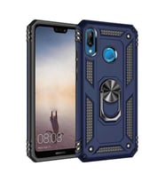 Huawei P20 Lite Kılıf Metal For Car Yüzüklü Standlı Military Ring Serisi (Lacivert)