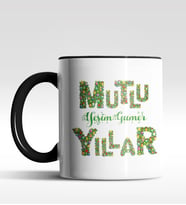 Kişiye Özel Mutlu Yıllar Text Tasarımlı Siyah Kupa (Siyah)