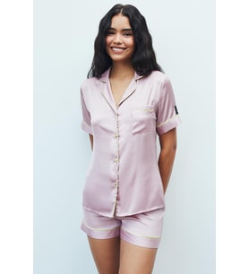 Amoureux Gül Kurusu Kısa Saten Pijama Takımı