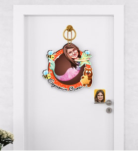 BK Gift Kişiye Özel Deniz Kızı Karikatürlü Çocuk Odası Ahşap Kapı Süsü-1