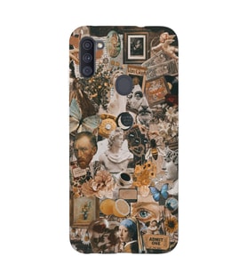 Samsung Galaxy M21 Uyumlu Aesthetic Sanatsal Kolaj Desenli Şeffaf Telefon Kılıfı