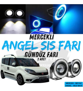 Fiat Doblo D4 2015-2021 Uyumlu Mercekli Angel Sis Farı Metal 76 mm Buz Mavi Halkalı Gündüz Farı 2 Ad