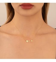 Kişiye Özel 925 Ayar Gümüş Tasarım Kalp Atışı Uçak Figürlü Harf Kolye (Gold)