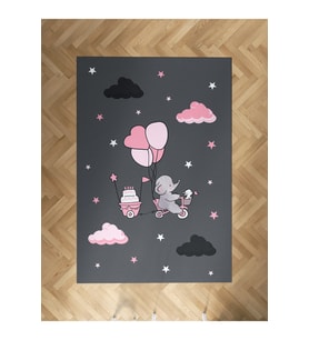 MEKTA HOME BEBEK VE ÇOCUK ODASI Pembe Bisiklet Balon ve Fil Desenli Halı