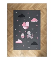MEKTA HOME BEBEK VE ÇOCUK ODASI Pembe Bisiklet Balon ve Fil Desenli Halı