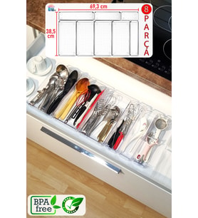 8 Parça Kepçelik ve Kaşıklık Seti, Modüler Organizer, Pratik Kullanım