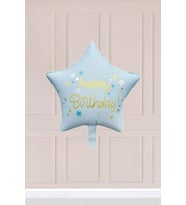 Mavi Happy Birthday Yazılı Yıldız Folyo Balon