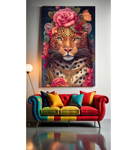 MODERN SANAT ÇİÇEKLİ KAPLAN Ev Duvar Salon Güzellik Salonu Ofis Dükkan Dekarasyon Kanvas Tablo (Akçaağaç)