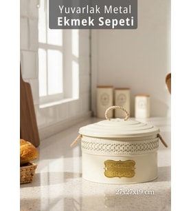 Ekmek Sepeti Metal Ekmeklik Krem 27x27x19 cm