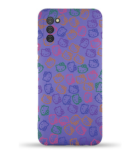 Samsung Galaxy A02s Uyumlu Lansman Kılıf Hello Kitty Tasarımlı İçi Kadife Kapak-Mor (Şeffaf)