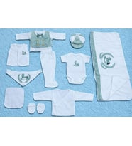 erkek bebek 0-3 ay organik pamuk at nakışlı 10 lu premium set (Yeşil)