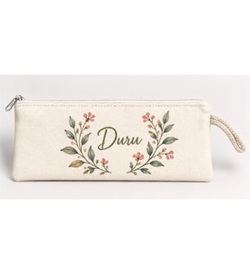Kişiye Özel Çiçek Çelengi Baskılı Fermuarlı Clutch El Çantası Makyaj Çantası Model 01289