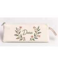 Kişiye Özel Çiçek Çelengi Baskılı Fermuarlı Clutch El Çantası Makyaj Çantası Model 01289