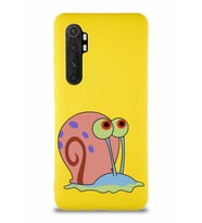 Xiaomi Mi Note 10 Lite Soft Premier Kapak Salyangoz Gary Tasarımlı Silikon Kılıf - Sarı (Şeffaf)