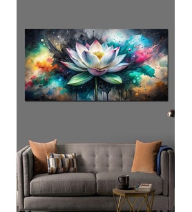 Kanvas Tablo Mavi Ve Yeşil Lotus Çiçeği