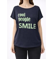 Lacivert "Cool People Smile" Baskılı Tişört