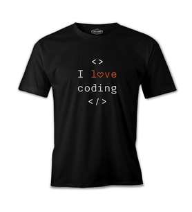 I love Coding Siyah Erkek Tshirt