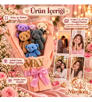 Mirellora Pastel Peluş Ayıcık Buketi – 6 Ayıcık ve 4 Kişiye Özel Fotoğraf
