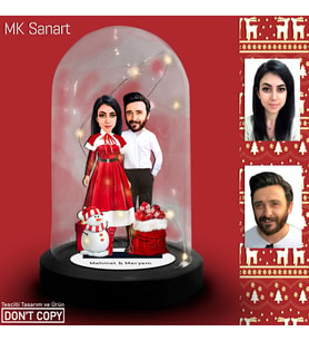 Özel Noel Hediyesi: Kişiye Özel Karikatür Işıklı Fanus Biblo ile Sevgilinize Unutulmaz Bir Tatil Hediyesi!" Noel Hediyesi, Yılbaşı Hediyesi