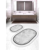 Dijital Baskılı Kaymaz Taban Yıkanabilir Oval 2'li Klozet Takımı Banyo Paspası NOKZ-SD-1128 (Gri)