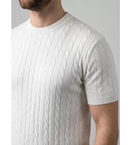 Erkek Yazlık Triko Dokuma Tişört Kısa Kol Bisiklet Yaka Örgü Desenli T-Shirt - Beyaz