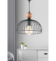 DEDE TEKLİ AHŞAPLI CESTA SARKIT AVİZE SİYAH