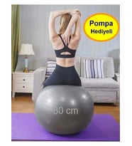 80 Cm Pilates Topu Büyük Boy Kalın Pompalı GRİ Renk Yoga Pilates Topu Plates Topu